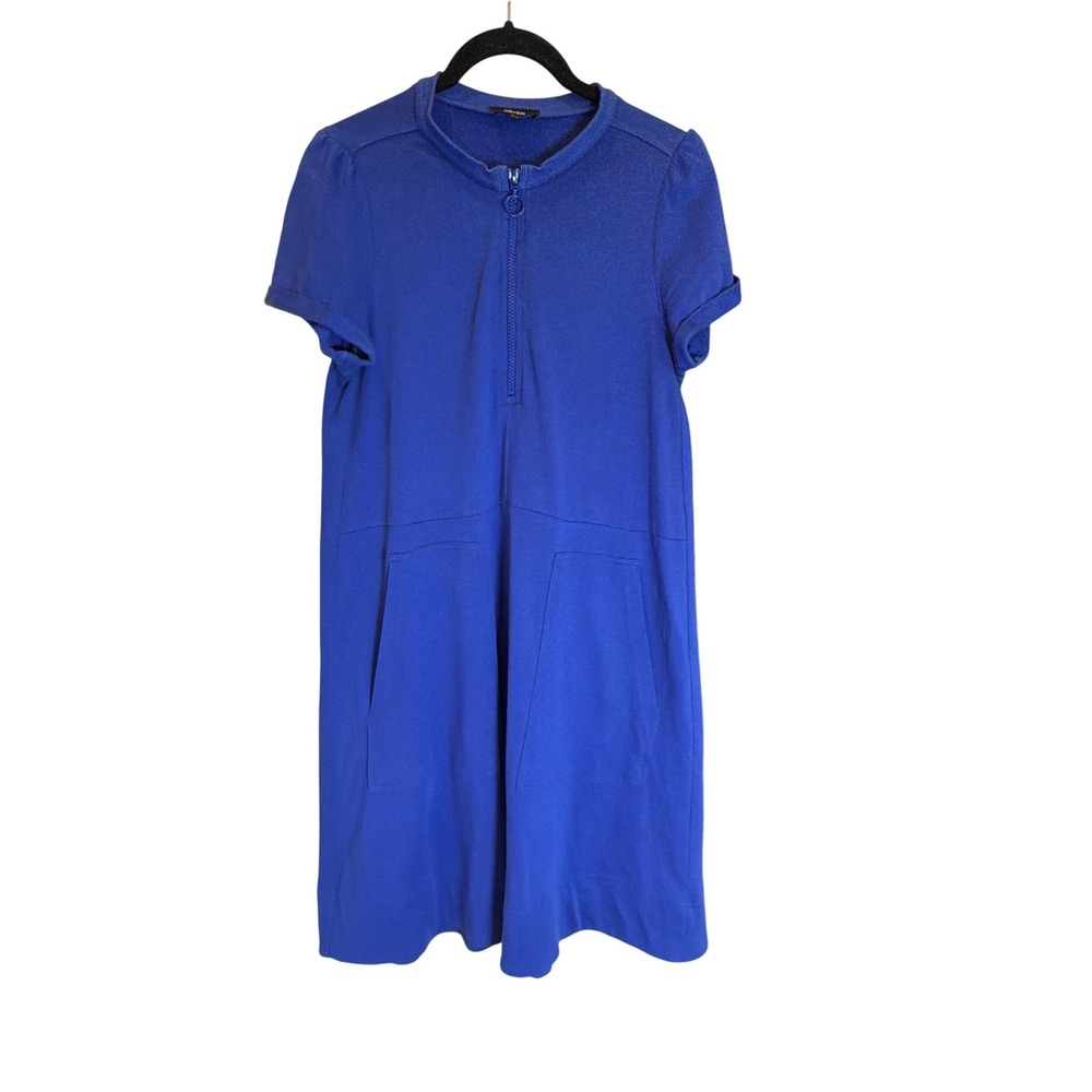 ME+EM Royal Blue Cotton Terry Zip Front Mini Dress Swing Size US 4 UK 8